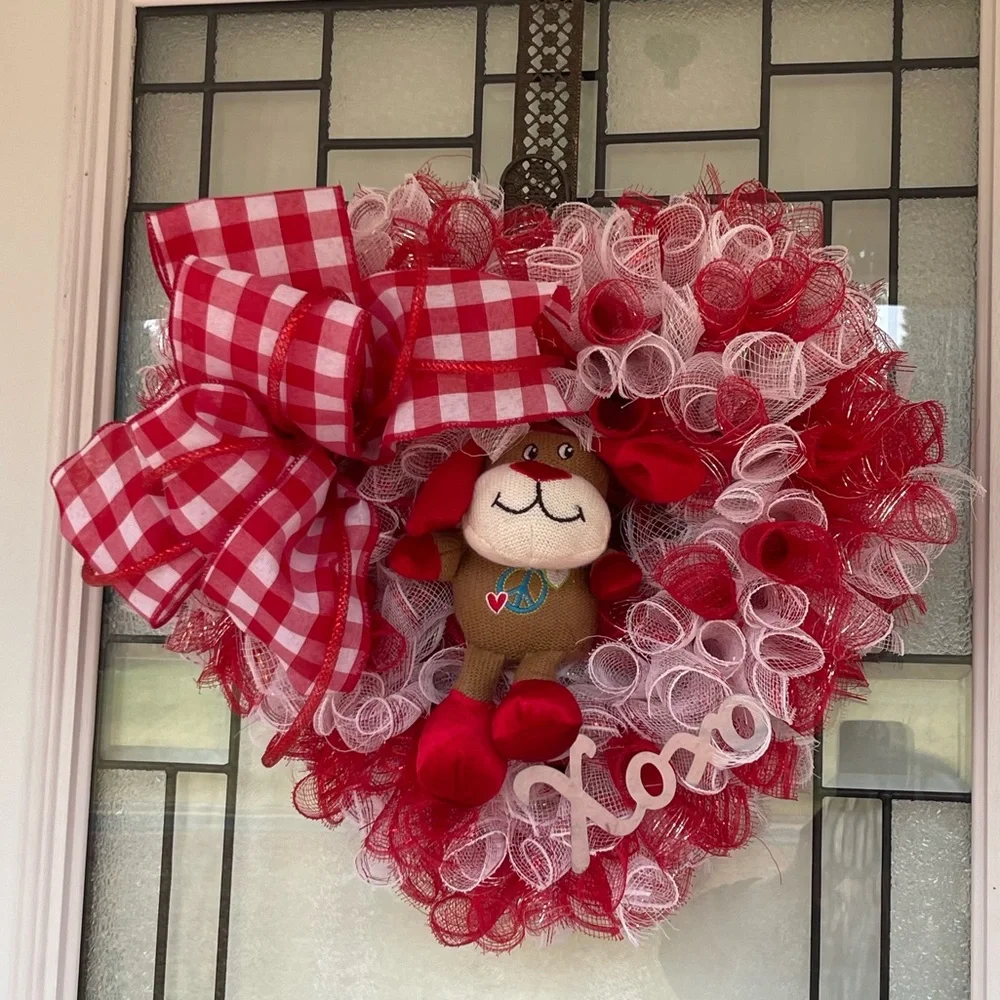 *Valentine's Day Red Heart Dan Dee Plush Wreath for Front Door